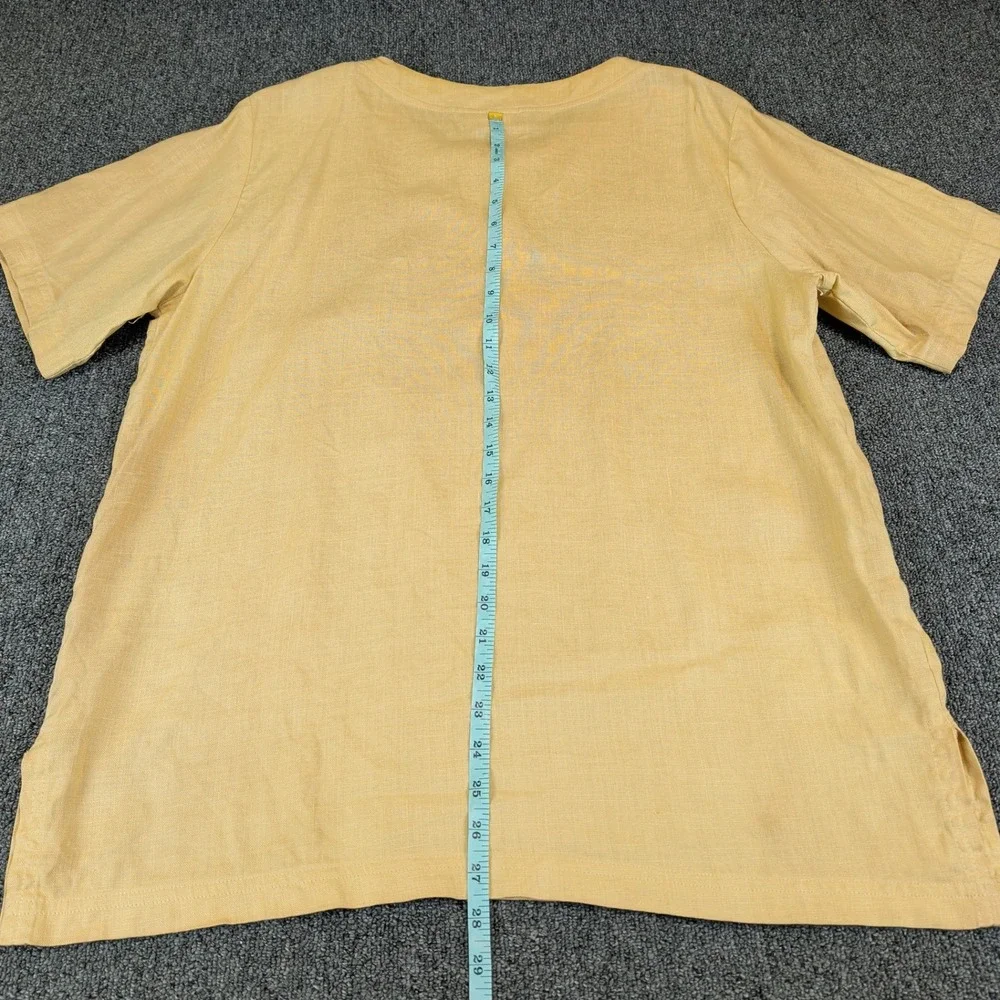 David‎ Dart Women VTG Linen Shirt L Yellow Short Sleeve Pocket Boho Made in USA